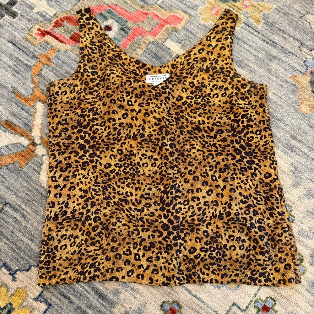 vintage 1990s Express leopard print silk tank top with a V-neck front and back M
